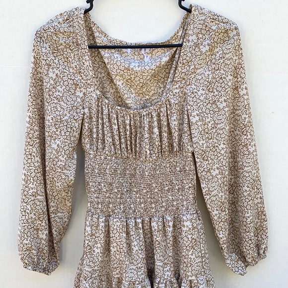 Princess Polly Womens Size 2 Devante tan floral long sleeve mini dress NWOT👇🏼 - Picture 4 of 8